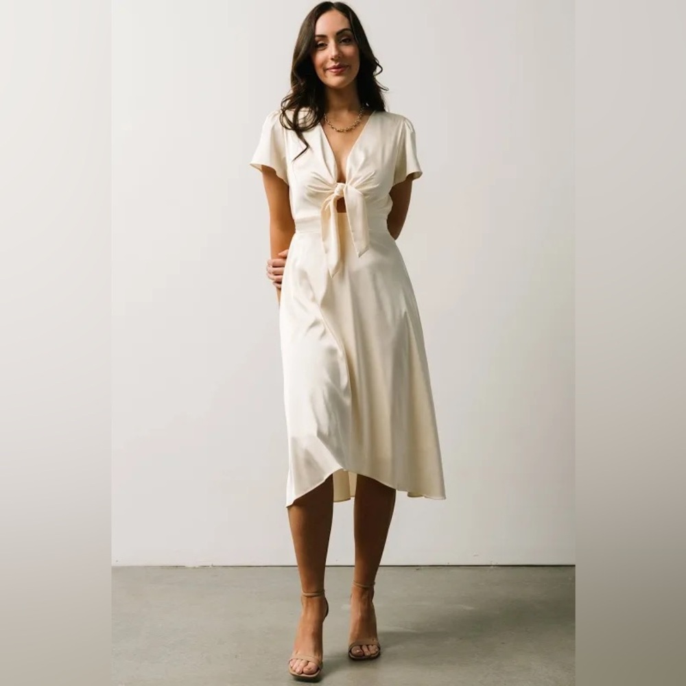Baltic Born Cream Tie-Front Midi Dress